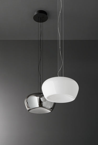 Perenz Kave – sospensione Ø 38 cm in vetro bianco lucido / fumé specchiato Perenz Lampade a sospensione